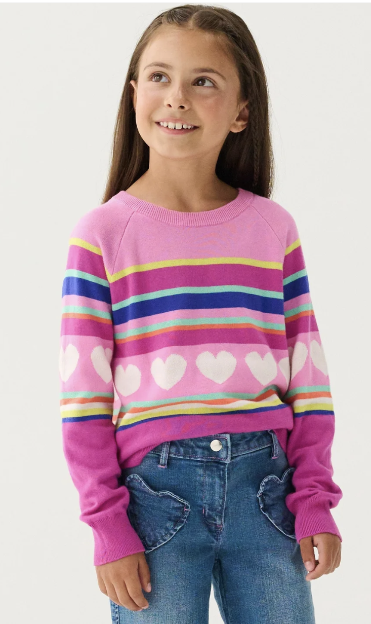 Hatley Raglan Pullover Sweater - Rainbow Heart Stripe Hatley Raglan Pullover Sweater - Rainbow Heart Stripe