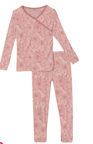 Peach Blossom Lace Kimono PJ Set